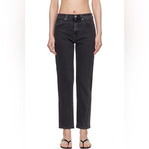 Toteme Crop Twisted Seam Straight Leg Faded Black 24 W 25 L Stretch Denim Jean